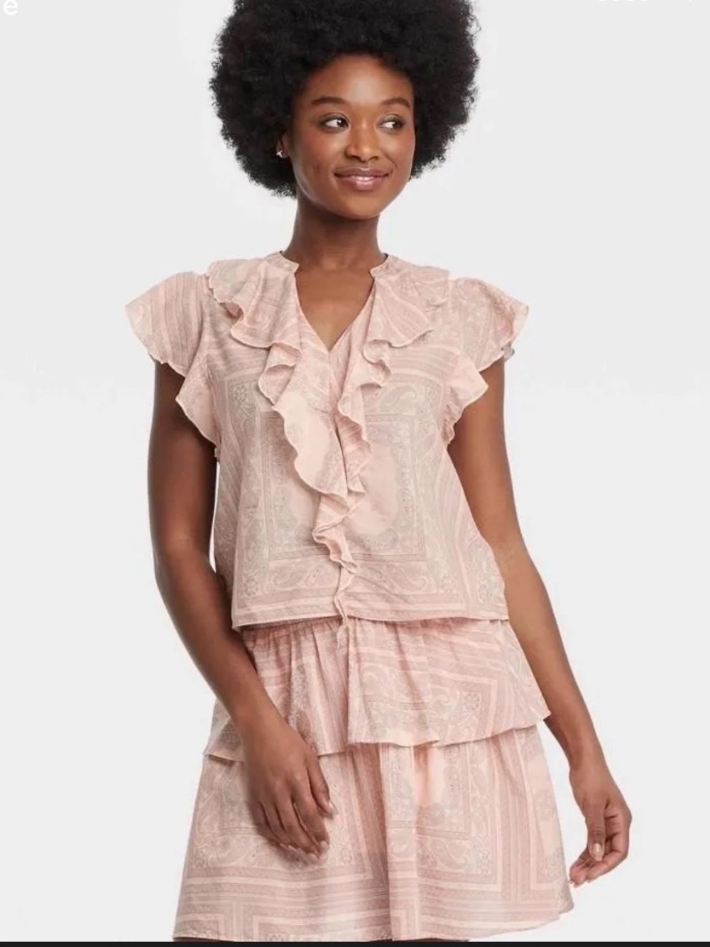 Universal Thread Peach Paisley Mini Skirt Set Size Large